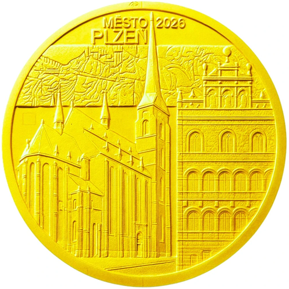 Zlatá investiční mince Městská památková rezervace Plzeň 5000 Kč PROOF 2026