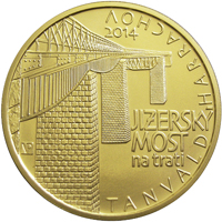 Zlatá investiční mince Jizerský most na trati Tanvald - Harrachov 5000 Kč PROOF