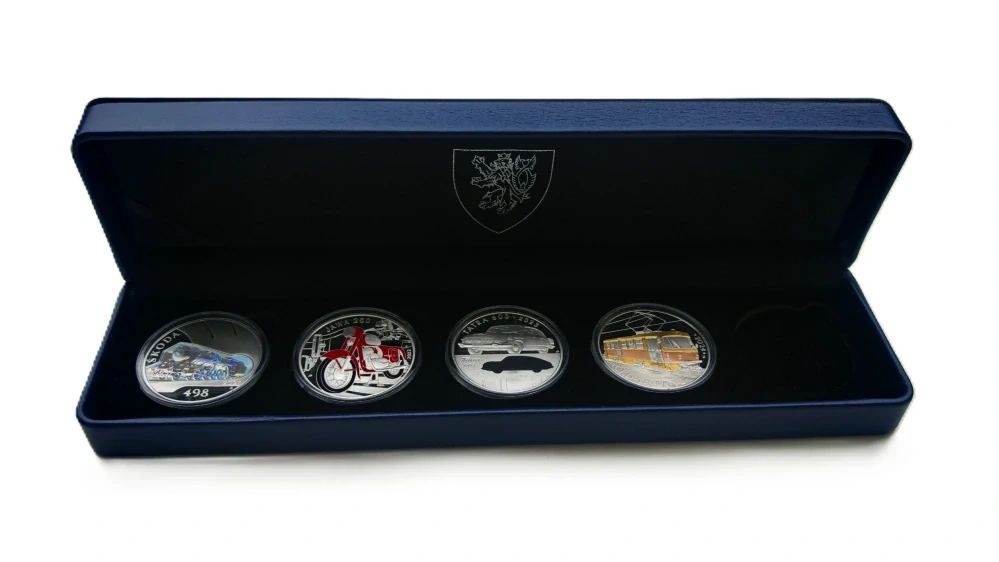 Etue kožená krabička pro mince Slavné dopravní prostředky